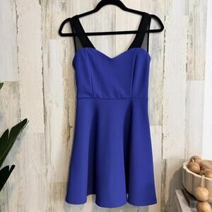 Forever 21 Women Small Blue Skater Dress Mesh Strap Fit Flare Party